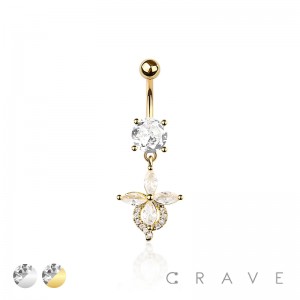 316L SURGICAL STEEL MULTI CZ LOTUS LILLY FLOWER BELLY BUTTON NAVEL RING 